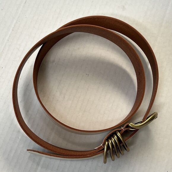 Anthropologie Multi-Keeper Brass Loops Cream Cow Leather Belt Plus Size 3XL - Picture 6 of 16